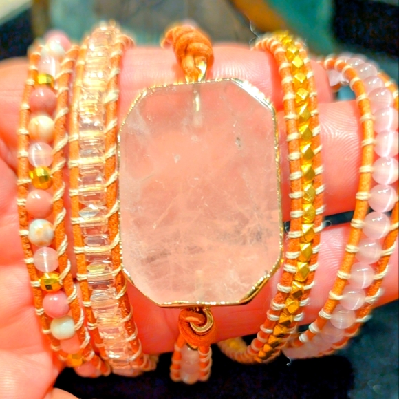 Gorgeous handmade rose quartz BoHo wrap bracelet - Picture 12 of 12